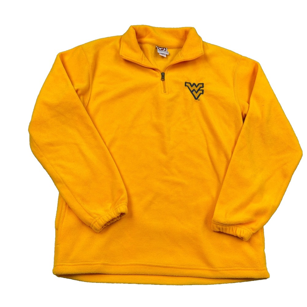 West Virginia Mountaineers Sweater Men Medium Yellow Fleece Pullover WVU 1/4 Zip